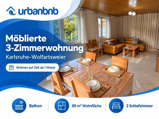 Wohnung zur Miete auf Zeit 1.920 € 3 Zimmer 88 m² frei ab sofort Max-Born-Straße Wolfartsweier Karlsruhe 76228