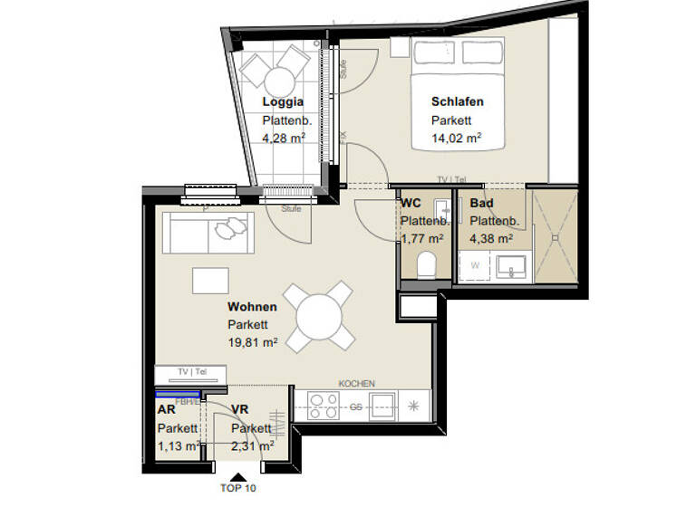 Wohnung zur Miete - Erstbezug 800 € 2 Zimmer 43,7 m² 1. Geschoss frei ab 01.05.2026 Wien 1110