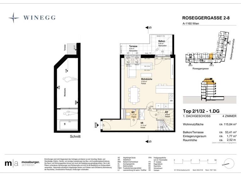 Wohnung zum Kauf - Erstbezug 919.700 € 4 Zimmer 116,6 m² 6. Geschoss Roseggergasse 2-8 Wien 1160