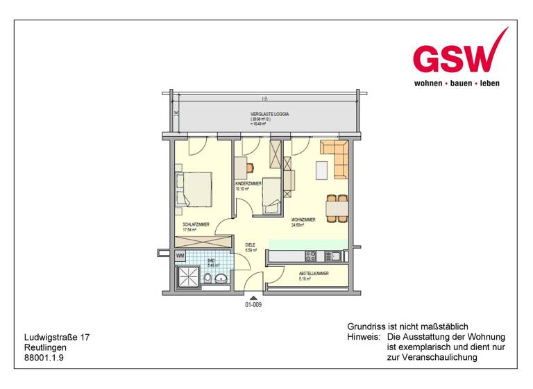 Wohnung zur Miete - Erstbezug 1.152 € 3 Zimmer 80 m² 2. Geschoss frei ab 01.05.2026 Ludwigstraße 17 Oststadt Reutlingen 72766