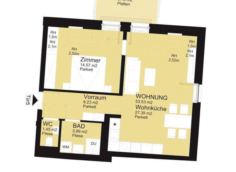 Wohnung zum Kauf - Erstbezug 372.000 € 2 Zimmer 53,5 m² 2. Geschoss Klederinger Straße 151 Wien 1100