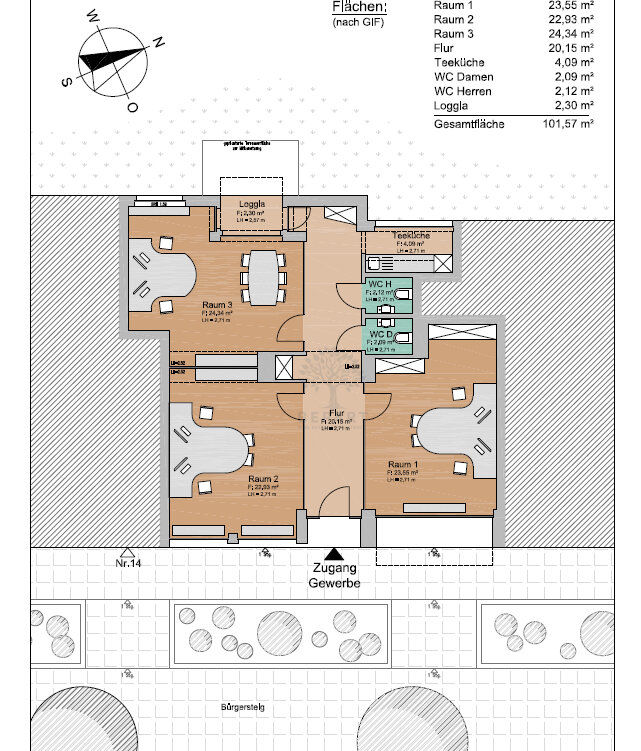 Bürofläche zum Kauf provisionsfrei 5.931 € 3 Zimmer 101 m²<br/>Bürofläche Klingsorstraße 14 Steglitz Berlin / Steglitz 12167