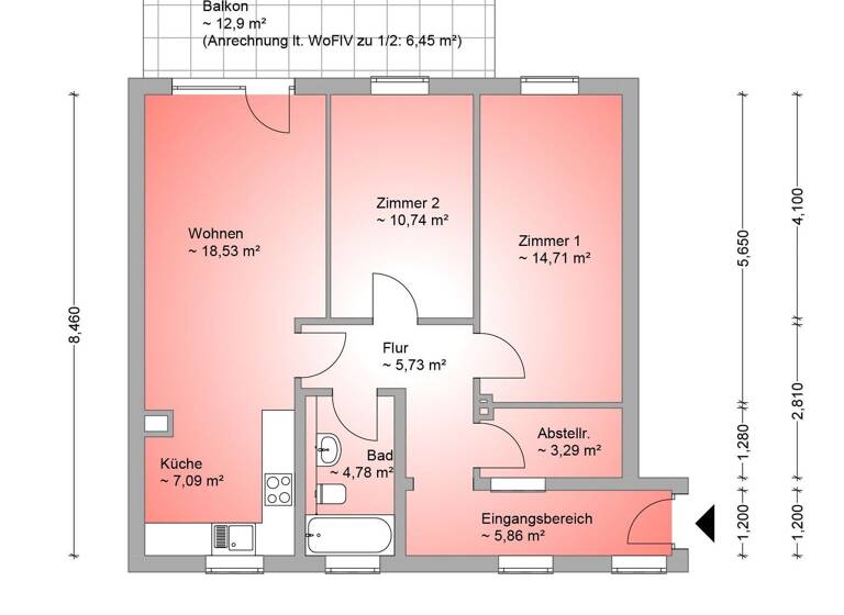 Wohnung zum Kauf 510.000 € 3 Zimmer 73,9 m² Bahrenfeld Hamburg 22607