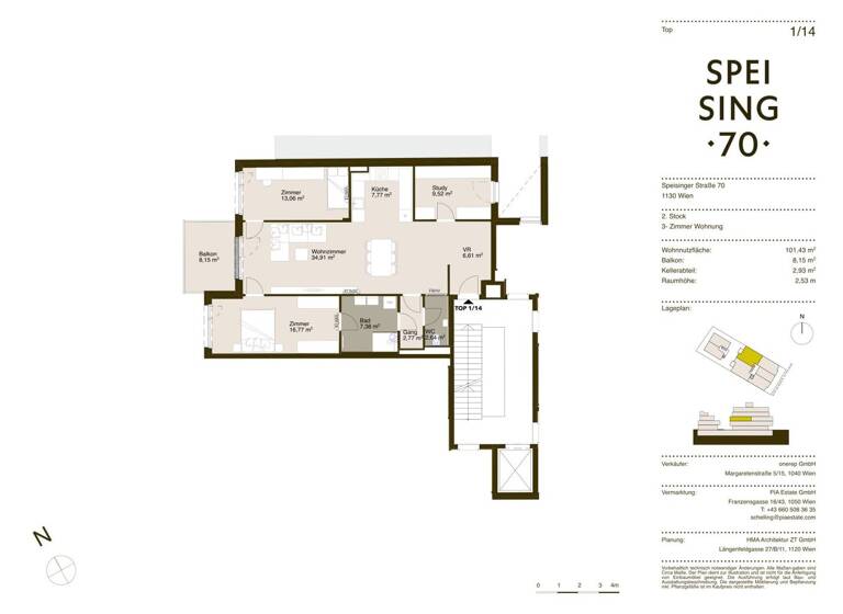 Wohnung zum Kauf - Erstbezug 799.000 € 3,5 Zimmer 100,1 m² 2. Geschoss frei ab 01.06.2026 Speisinger Straße Wien 1130