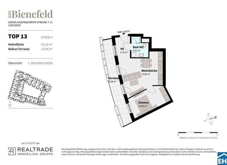 Wohnung zum Kauf - Erstbezug 258.800 € 2 Zimmer 45,1 m² 2. Geschoss Groß-Enzersdorfer Straße Wien 1220