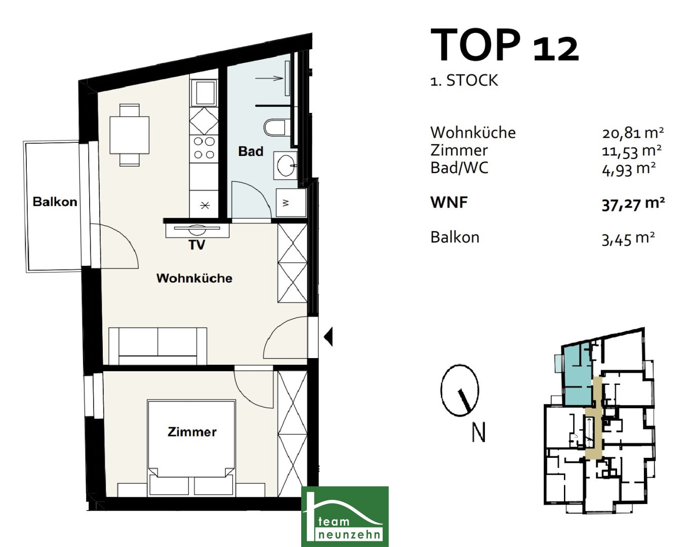 Wohnung zum Kauf provisionsfrei 259.000 € 2 Zimmer 37,3 m²<br/>Wohnfläche 1.<br/>Geschoss Baumergasse 2a Wien 1210