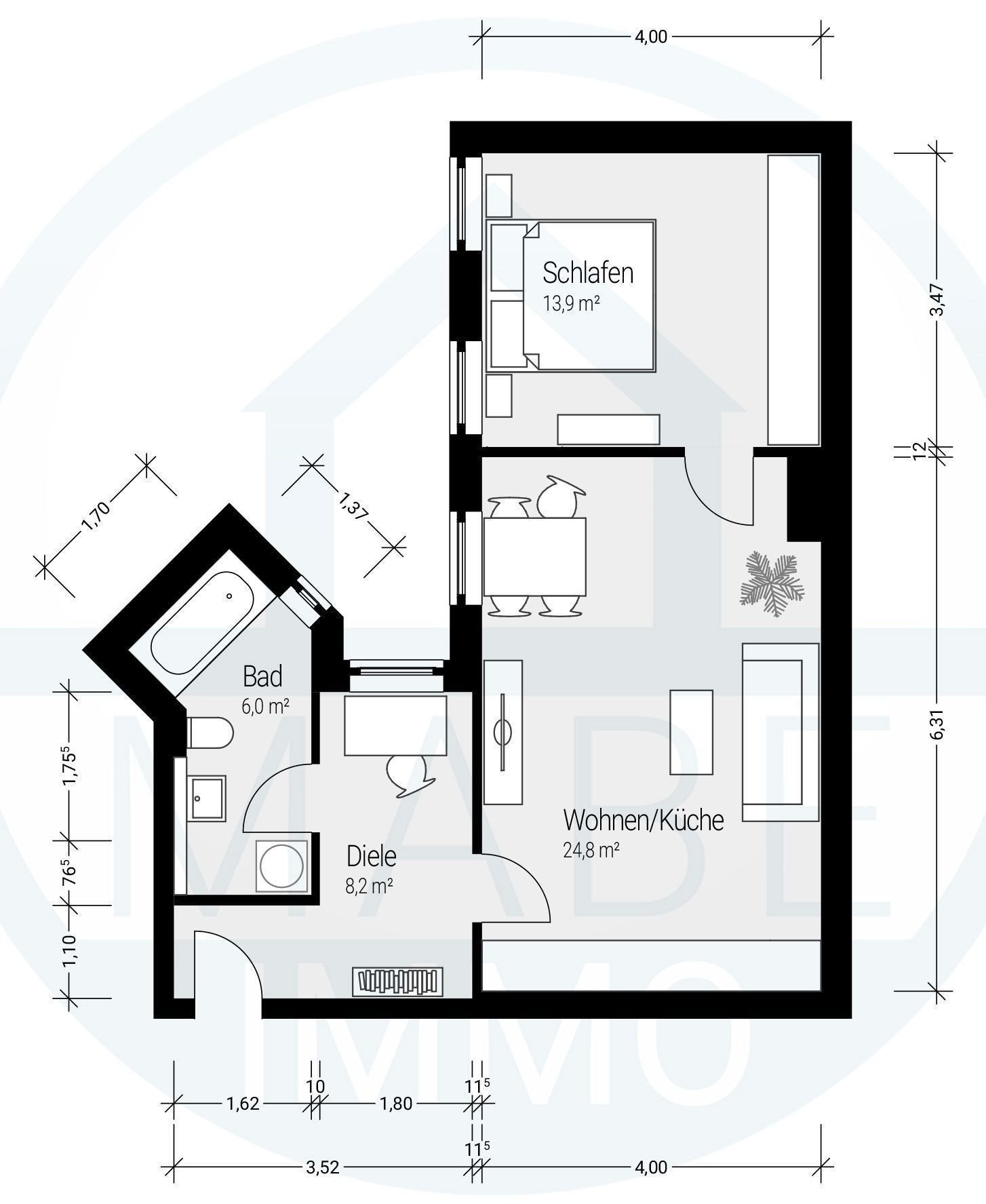 Wohnung zur Miete 360 € 2 Zimmer 57 m²<br/>Wohnfläche 1.<br/>Geschoss ab sofort<br/>Verfügbarkeit Katharinenstraße 4 Werdau Werdau 08412