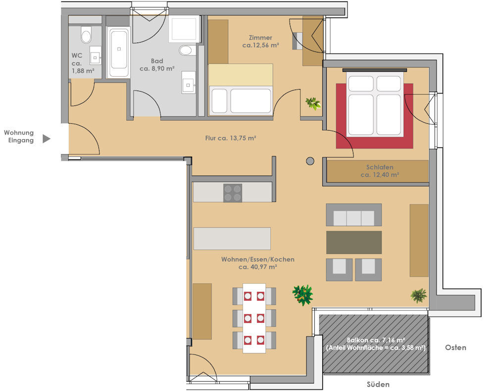 Wohnung zur Miete 1.445 € 3 Zimmer 94 m²<br/>Wohnfläche 2.<br/>Geschoss 01.02.2025<br/>Verfügbarkeit Ehrenstein Blaustein 89134