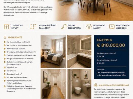 Wohnung zum Kauf 810.000 € 3 Zimmer 65 m² 2. Geschoss Innere Stadt 1010