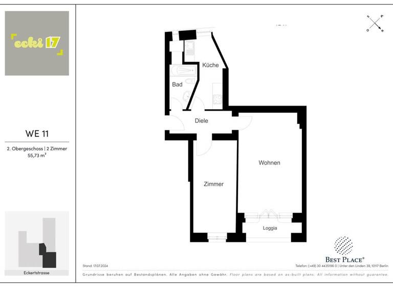 Wohnung zum Kauf provisionsfrei 295.000 € 2 Zimmer 55,7 m²<br/>Wohnfläche 2.<br/>Geschoss Eckertstraße 17 Friedrichshain Berlin 10249