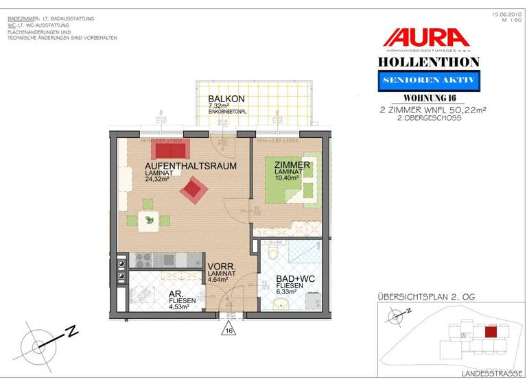 Wohnung zur Miete 596 € 2 Zimmer 50,2 m² 2. Geschoss Hollenthon 2812