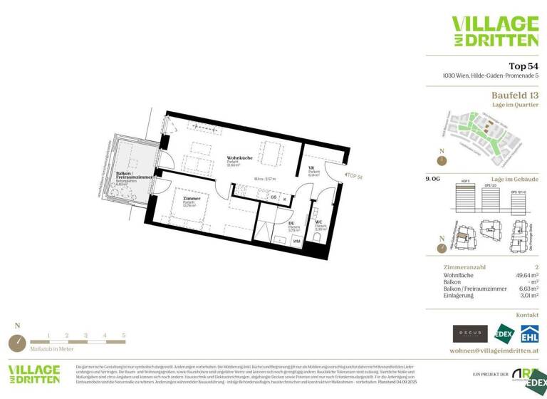 Terrassenwohnung zum Kauf - Erstbezug 410.000 € 2 Zimmer 49,6 m² 9. Geschoss Otto-Preminger-Straße Wien 1030