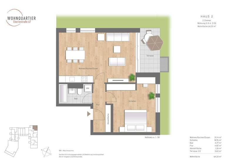 Wohnung zum Kauf provisionsfrei 469.000 € 2 Zimmer 65 m² EG Pfersee Augsburg 86157