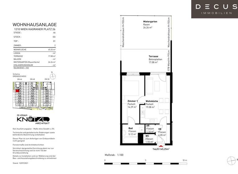 Wohnung zur Miete 713 € 2 Zimmer 45,3 m² EG Wien 1220