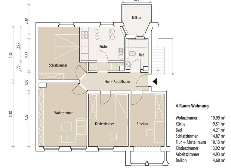 Wohnung zur Miete 715 € 4 Zimmer 84,1 m² 3. Geschoss Am Sommerbad 26 Innenstadt Gera 07548