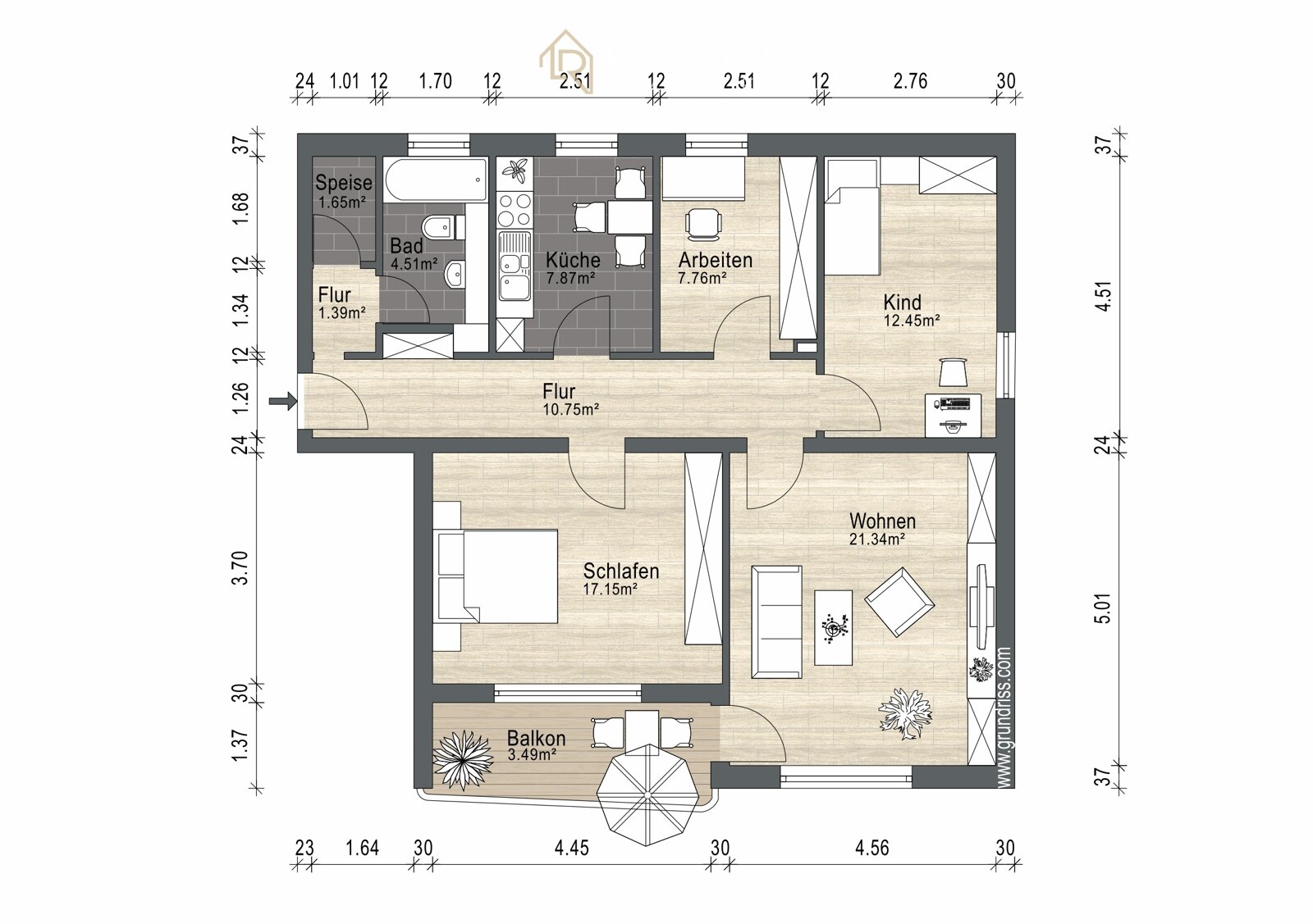 Wohnung zum Kauf 197.000 € 3,5 Zimmer 85,7 m²<br/>Wohnfläche 1.<br/>Geschoss Schierling Schierling 84069