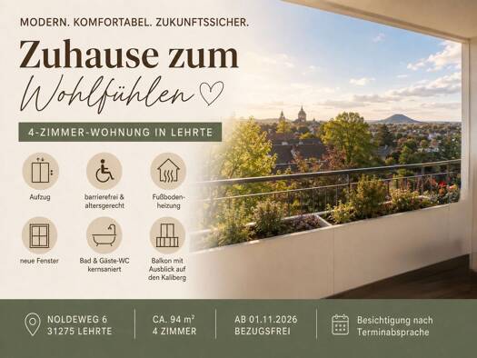 Wohnung zur Miete 1.090 € 4 Zimmer 94 m² Geschoss 3/5 frei ab 01.11.2026 Noldeweg 6 Lehrte Lehrte 31275