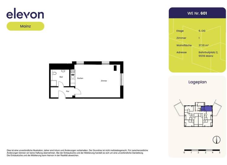 Studio zur Miete 775 € 1 Zimmer 37,1 m² 6. Geschoss frei ab 01.04.2026 Bahnhofplatz 2 Neustadt Mainz 55116