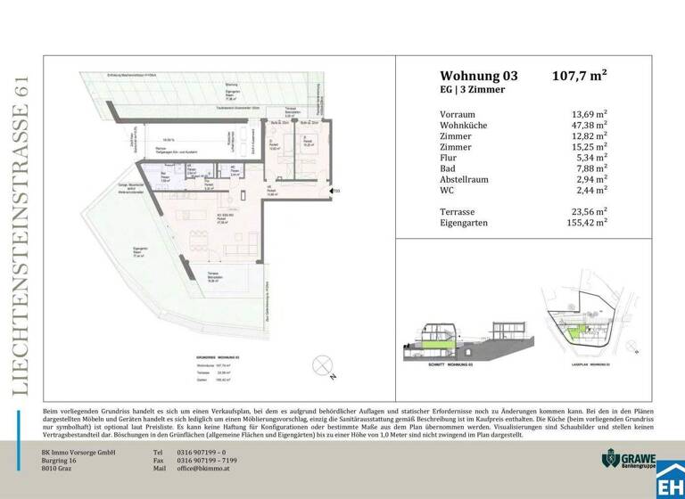 Wohnung zum Kauf - Erstbezug 610.000 € 3 Zimmer 107,4 m² EG frei ab sofort Liechtensteinstraße Brunn am Gebirge 2345