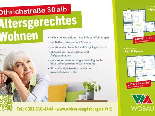 Wohnung zur Miete 215 € 1 Zimmer 35,9 m² 1. Geschoss Othrichstr. 30a Neustädter Feld Magdeburg 39128