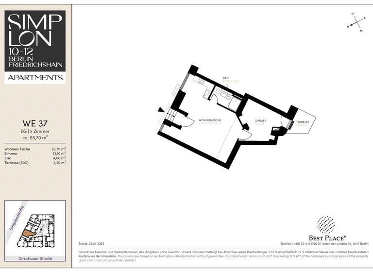 Wohnung zum Kauf 459.000 € 2 Zimmer 55,7 m²<br/>Wohnfläche EG<br/>Geschoss Simplonstraße 10 Friedrichshain Berlin 10245