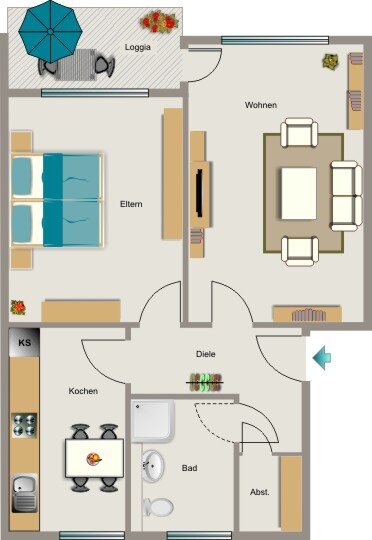 Wohnung zur Miete 561 € 2,5 Zimmer 60,3 m²<br/>Wohnfläche 2.<br/>Geschoss Jupiterstraße 32 Aldenrade Duisburg 47179