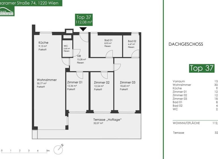 Wohnung zum Kauf 649.901 € 4 Zimmer 113 m² 4. Geschoss Wagramer Straße 74 Wien 1220