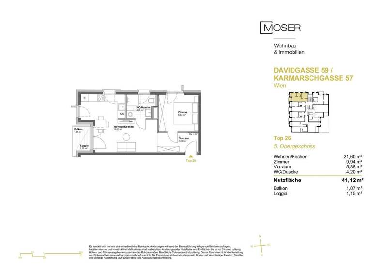 Wohnung zum Kauf - Erstbezug 284.900 € 2 Zimmer 41,1 m² 5. Geschoss Wien 1100