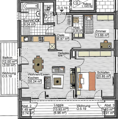 Wohnung zur Miete 1.280 € 3 Zimmer 102 m² 5. Geschoss frei ab 01.03.2025 Stadtmitte Neu-Ulm 89231