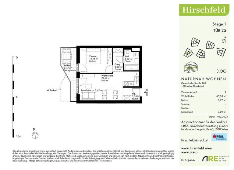 Wohnung zum Kauf - Erstbezug 275.000 € 2 Zimmer 45,4 m² 3. Geschoss Wien 1210