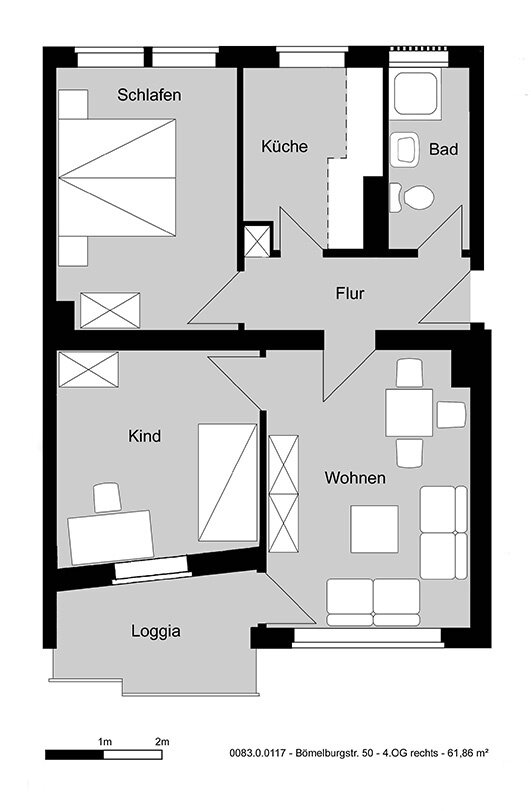 Wohnung zur Miete 625 € 3 Zimmer 61,9 m²<br/>Wohnfläche 4.<br/>Geschoss Bömelburgstr. 50 Hainholz Hannover 30165