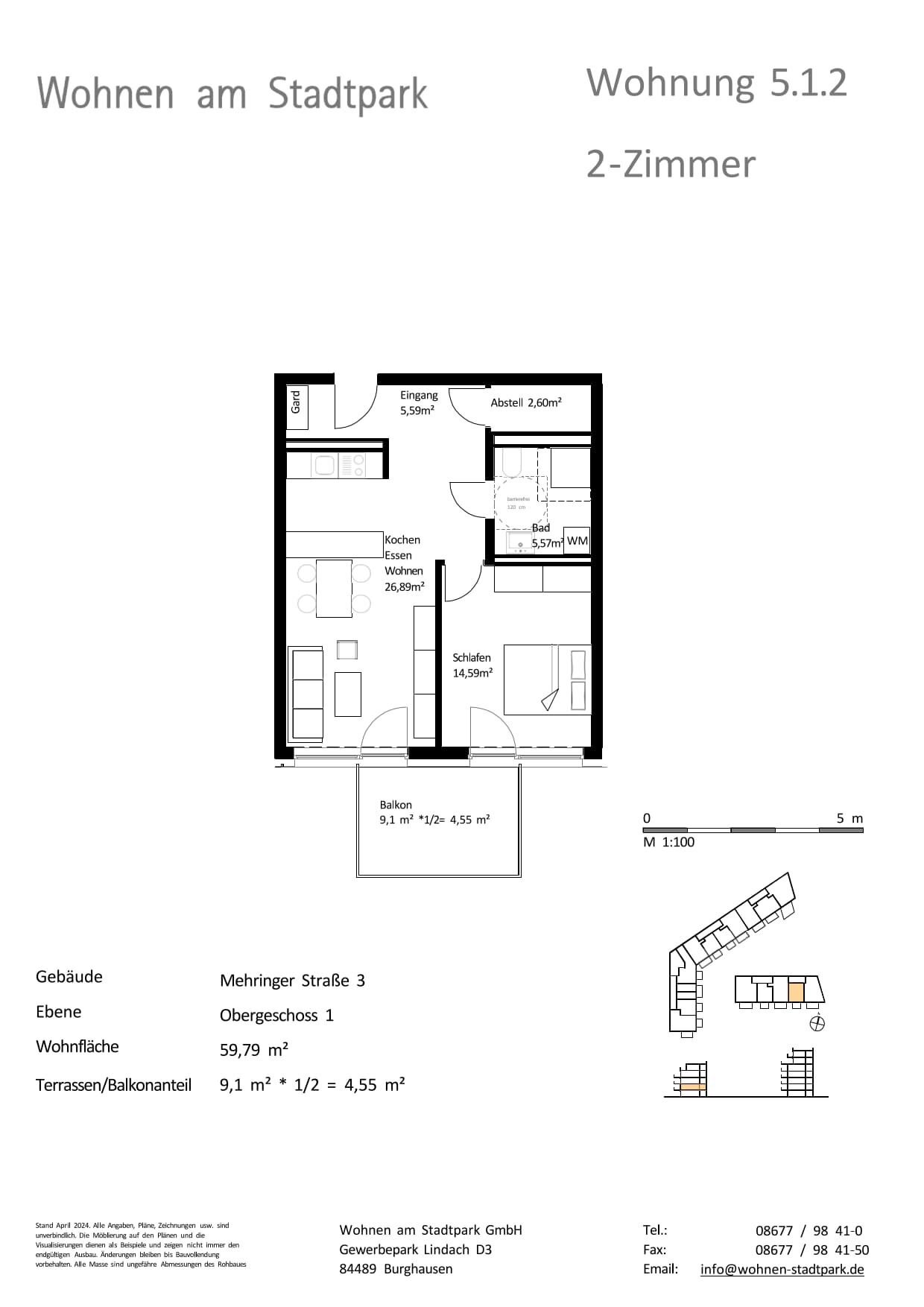 Wohnung zum Kauf provisionsfrei als Kapitalanlage geeignet 338.000 € 2 Zimmer 59,8 m²<br/>Wohnfläche Mehringer Straße 5 Burghausen Burghausen 84489