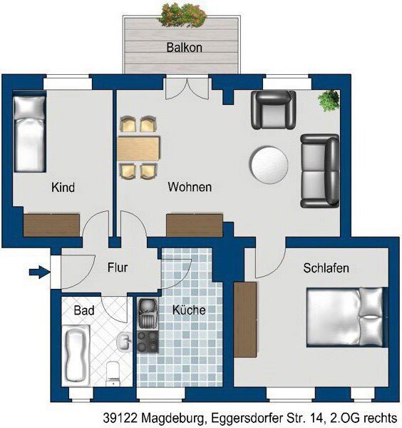 Wohnung zur Miete 514 € 3 Zimmer 79 m²<br/>Wohnfläche 2.<br/>Geschoss 14.01.2025<br/>Verfügbarkeit Eggersdorfer Str. 14 Siedlung Fermersleben Magdeburg 39122