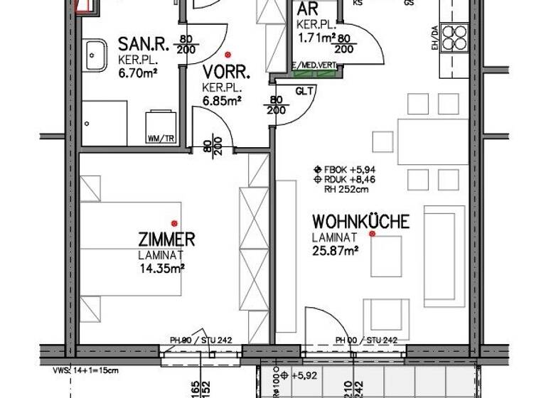 Wohnung zur Miete - Erstbezug 627 € 2 Zimmer 55,5 m² 2. Geschoss frei ab sofort Am Bahndamm Eisenstadt 7000