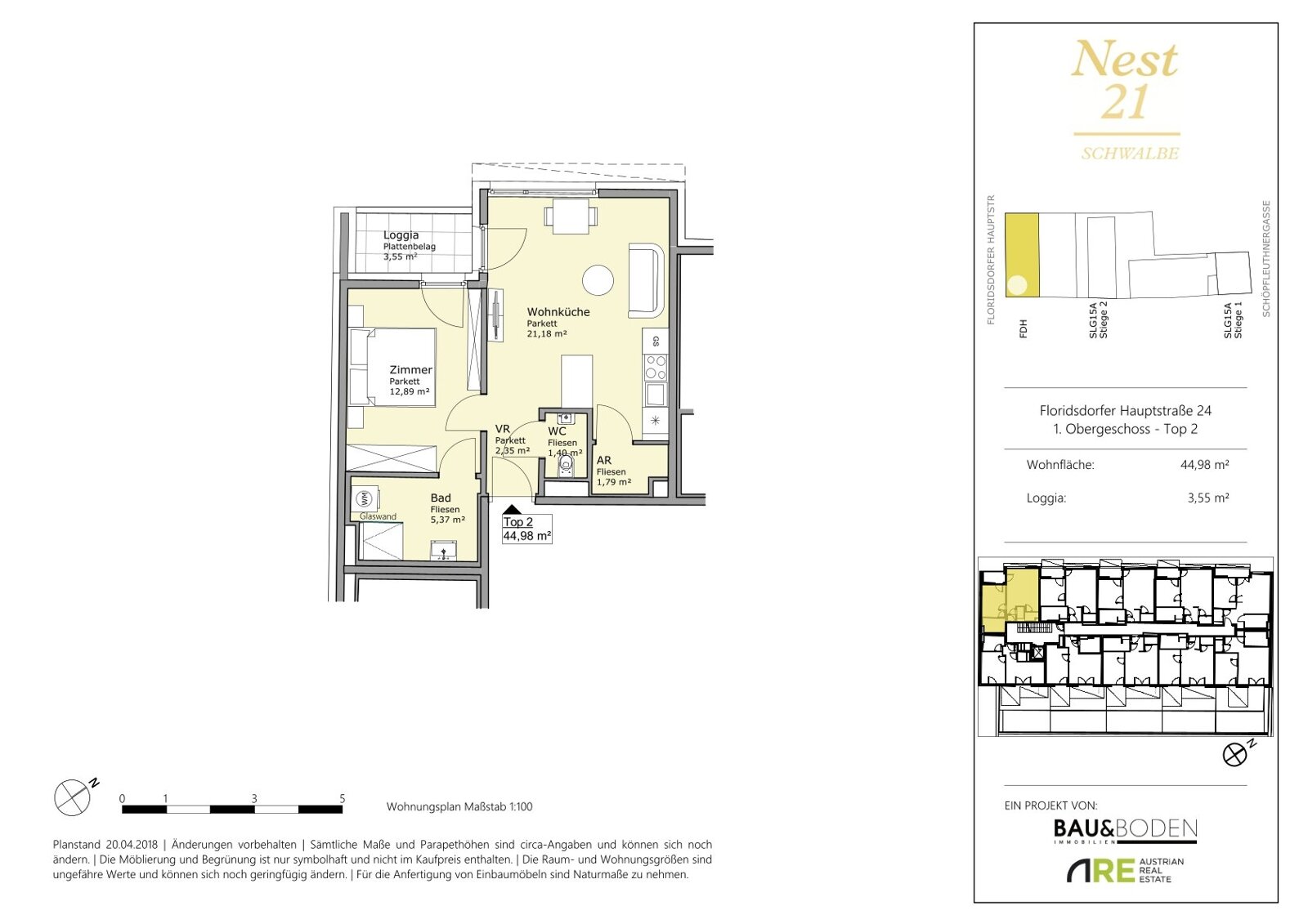 Wohnung zur Miete 657 € 2 Zimmer 45 m²<br/>Wohnfläche Wien 1210