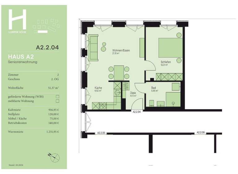 Wohnung zur Miete - Erstbezug 917 € 2 Zimmer 51,4 m² 2. Geschoss Lumper Höhe 2/1 Innenstadt Ravensburg 88212