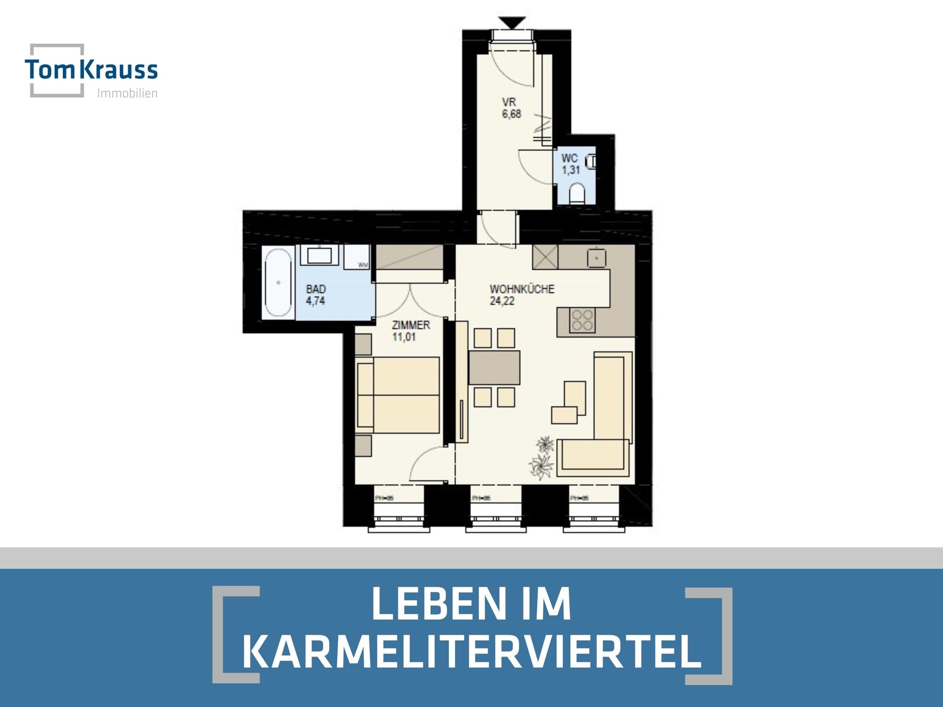 Wohnung zum Kauf 444.100 € 2 Zimmer 48 m²<br/>Wohnfläche 1.<br/>Geschoss Wien 1020