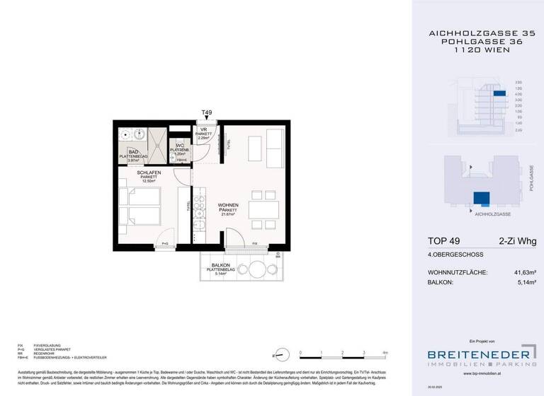 Wohnung zum Kauf - Erstbezug 340.000 € 2 Zimmer 41,6 m² 4. Geschoss Wien 1120