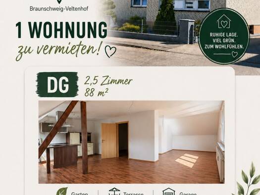 Wohnung zur Miete 880 € 2,5 Zimmer 88 m² Geschoss 1/2 frei ab 01.08.2026 Veltenhof Braunschweig 38112