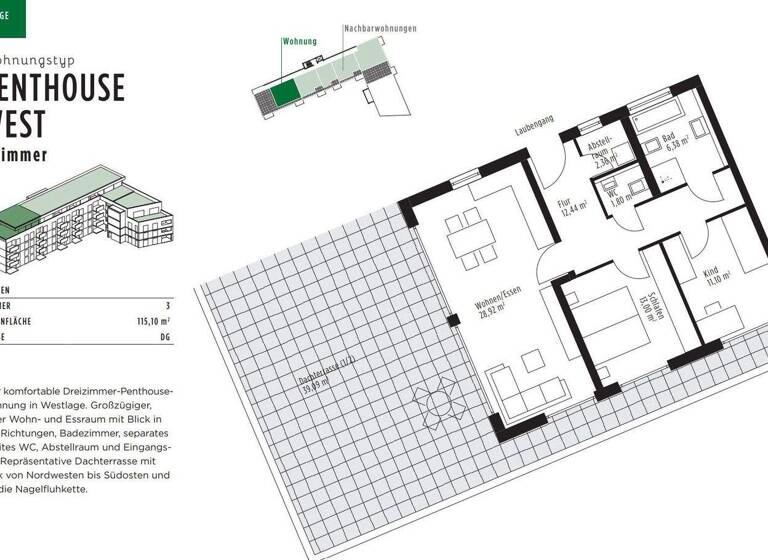 Penthouse zur Miete 1.335 € 3 Zimmer 115 m² Leutkirch Leutkirch im Allgäu 88299