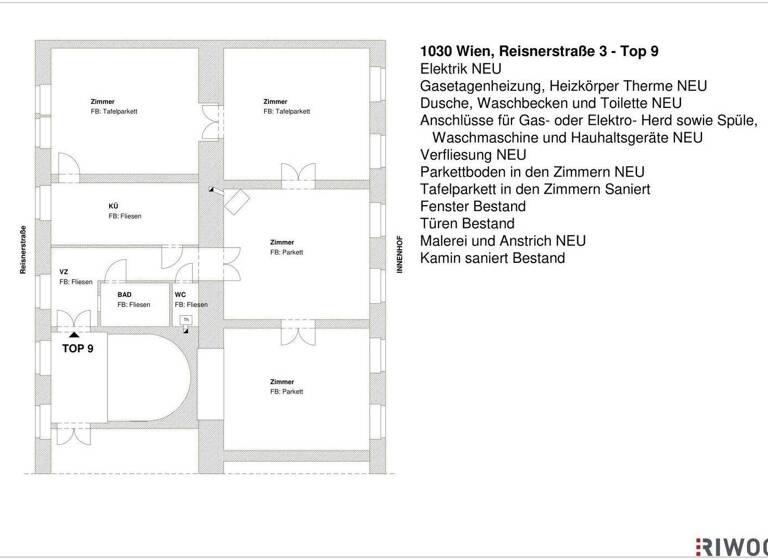 Wohnung zur Miete 1.990 € 4 Zimmer 139,7 m² 2. Geschoss Wien 1030