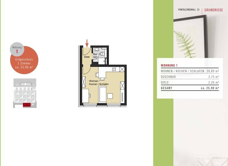 Studio zum Kauf provisionsfrei 169.000 € 1 Zimmer 25,9 m² EG Altstadt-Süd Köln 50676