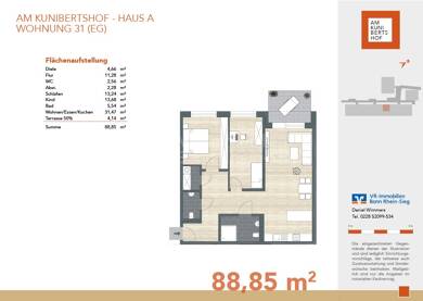 Wohnung zum Kauf - Neubau provisionsfrei 419.000 € 3 Zimmer 88,9 m² EG Witterschlick Alfter, Witterschlick 53347