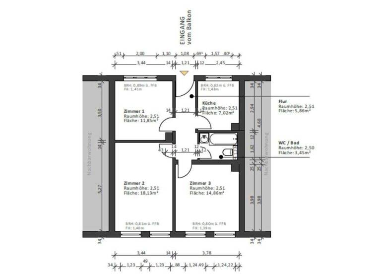 Wohnung zum Kauf provisionsfrei 239.000 € 3 Zimmer 62 m² 2. Geschoss Kriegsstr. 296 Südweststadt Karlsruhe 76135