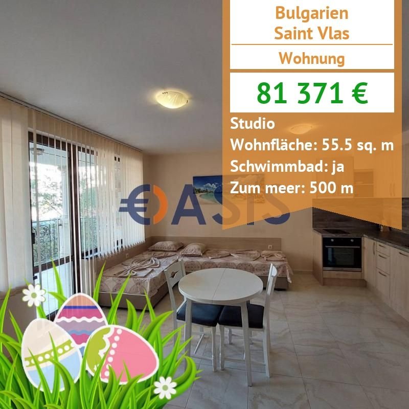 Apartment zum Kauf provisionsfrei 81.371 € 1 Zimmer 56 m²<br/>Wohnfläche 1.<br/>Geschoss Rakovina 5 Saint Vlas 8256