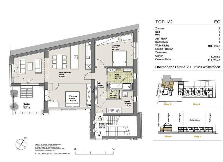Wohnung zur Miete 1.158 € 3 Zimmer 104,3 m² Wolkersdorf im Weinviertel 2120