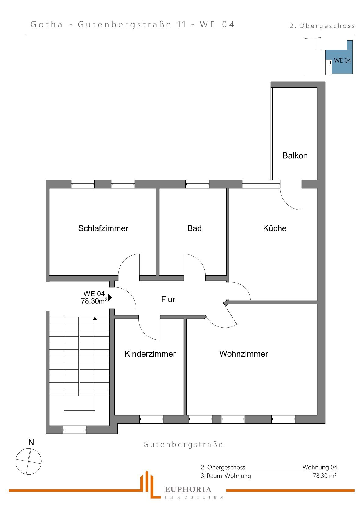 Wohnung zur Miete 630 € 3 Zimmer 78,3 m²<br/>Wohnfläche 2.<br/>Geschoss 01.02.2025<br/>Verfügbarkeit Mitte Gotha 99867