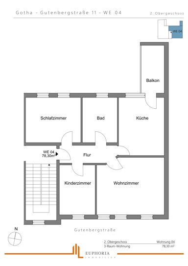 Wohnung zur Miete 630 € 3 Zimmer 78,3 m² 2. Geschoss frei ab 01.02.2025 Mitte Gotha 99867