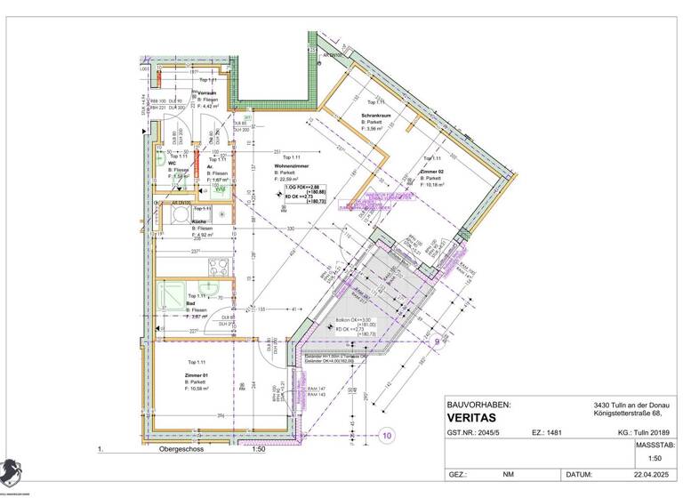 Wohnung zur Miete - Erstbezug 1.173 € 3 Zimmer 62,8 m² 1. Geschoss Königstetter Straße 66 Tulln an der Donau 3430