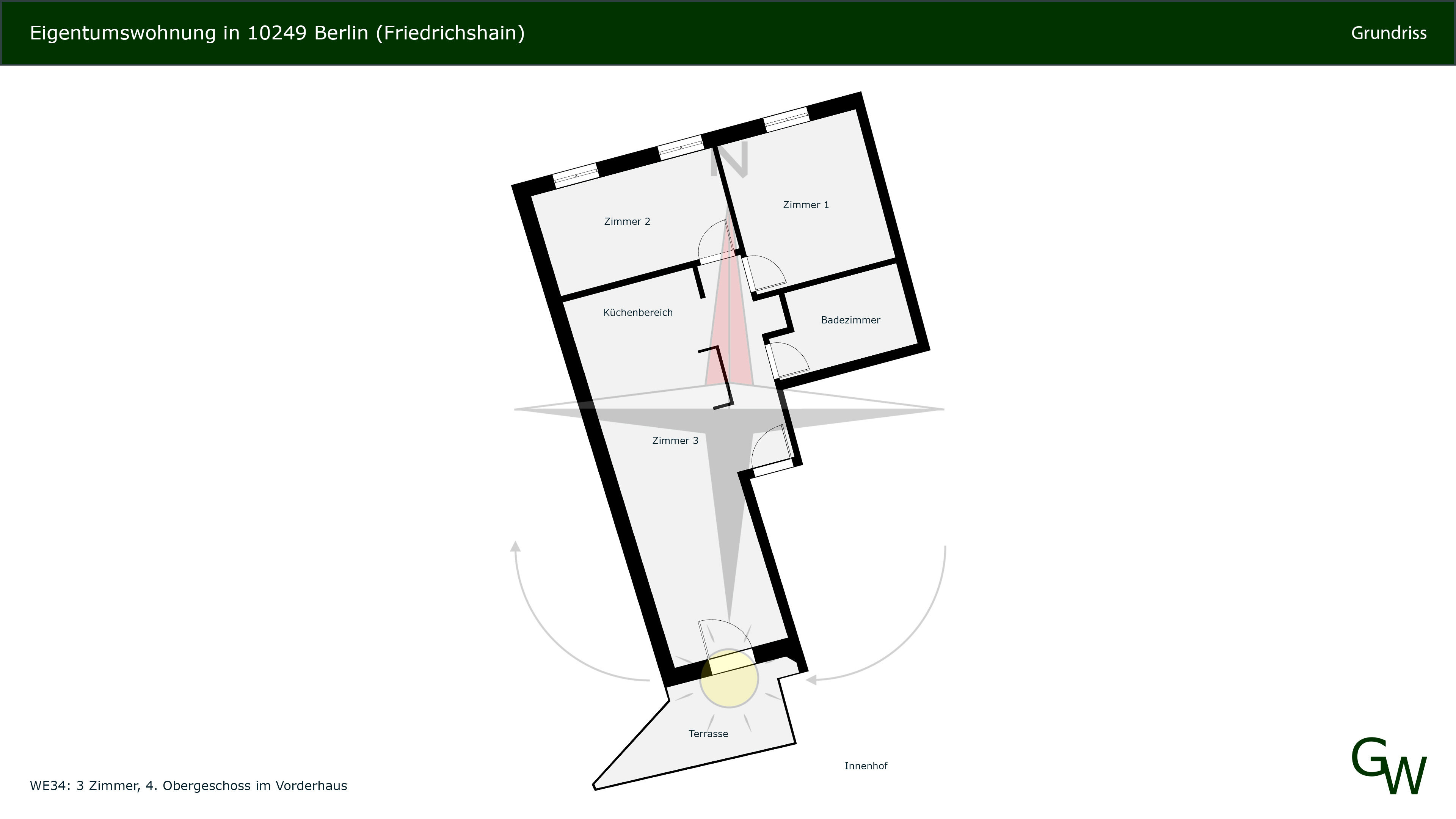 Wohnung zum Kauf 515.000 € 3 Zimmer 68,4 m²<br/>Wohnfläche 4.<br/>Geschoss Friedrichshain Berlin 10249